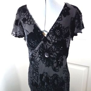 Ardianna PAPELL Sz 10 Black Silk/Vintage /midi Dress with Embellishments